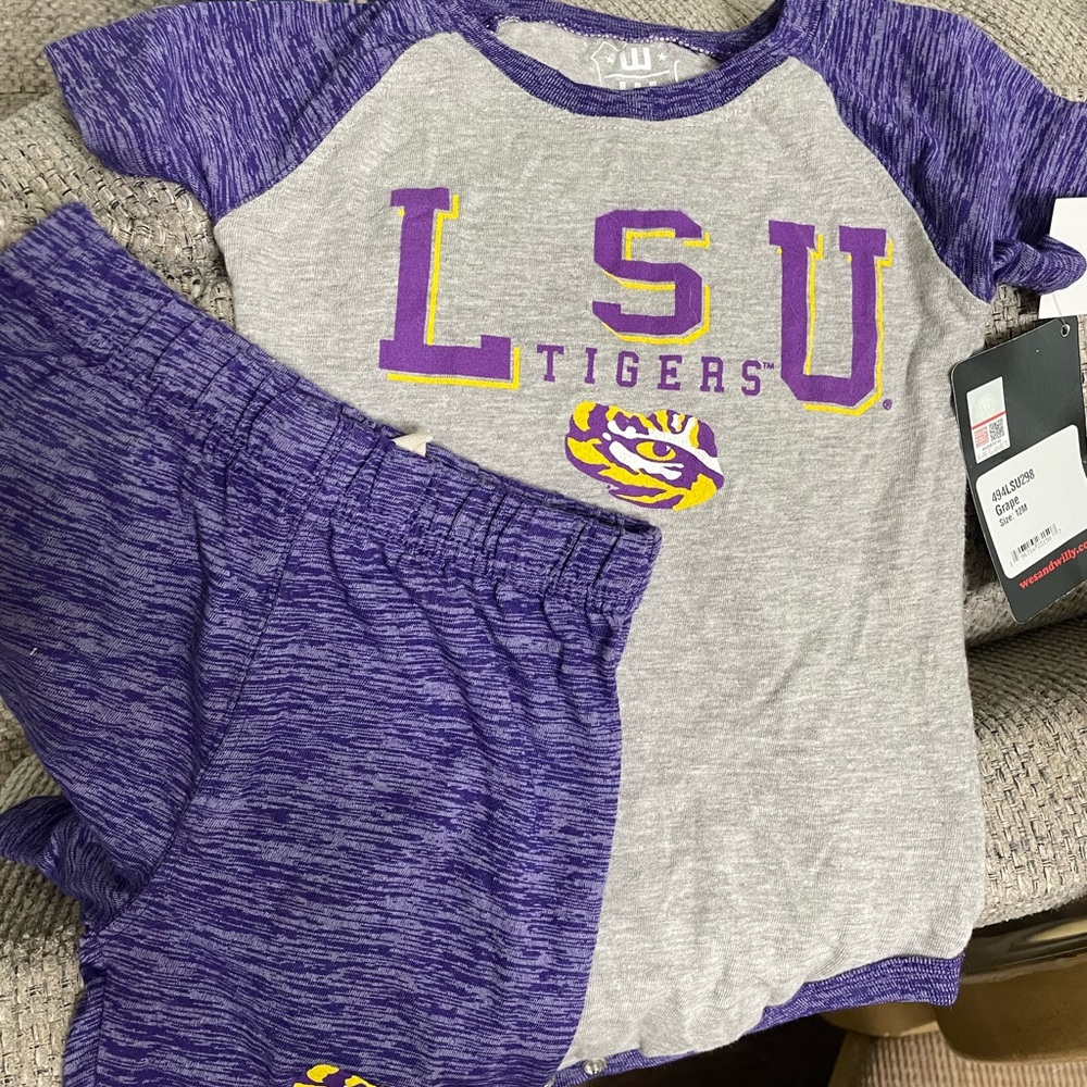 NWT LSU 12 Month Baby Onesie and Shorts